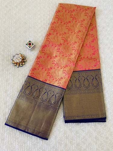 Kanchipuram/Kanchivaram handloom double shade | gold and pink | pure tissue silk saree | Silk Mark | Ships from California